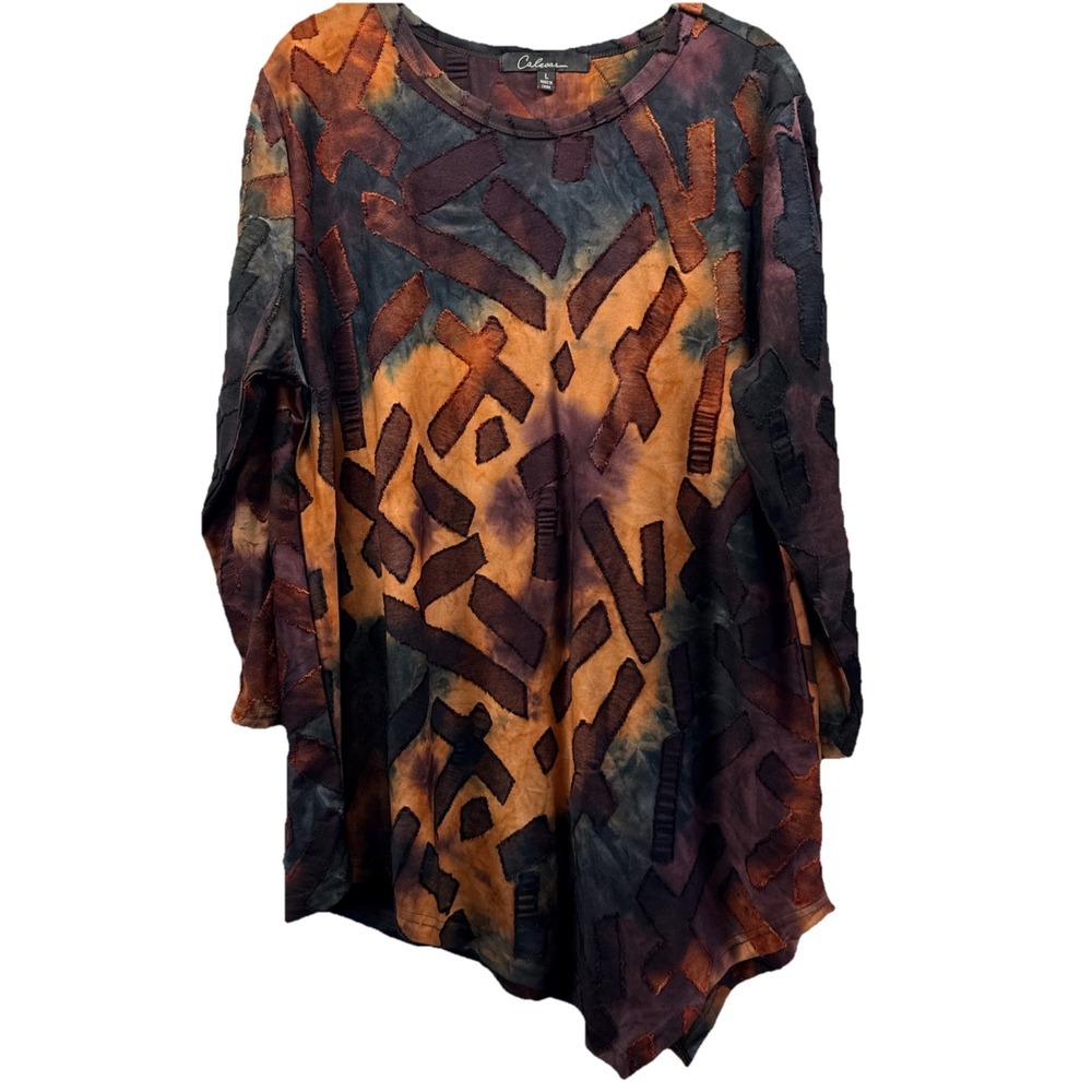 Calessa Women's Tunic Top Large Black Brown Gothic Grunge Asymmetrical Art Y2K‎